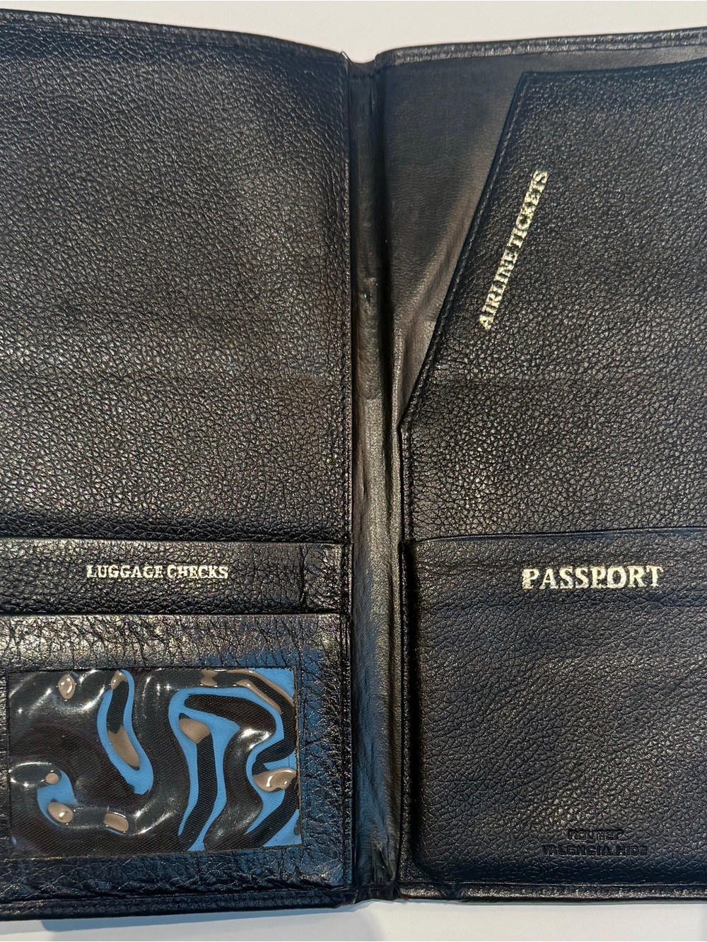 European Black Leather Passport Holder with Ticket & Luggage Slots